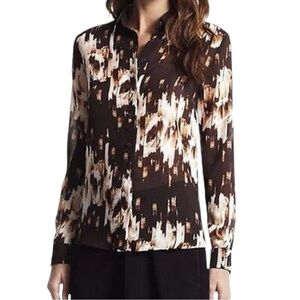Derek Lam Brown, Cream & White Brushstroke Silk Blouse